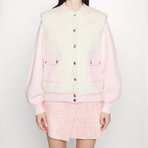 MAJE Billy Mixed Media Jacket Pink Faux Fur FR 40 EU Size 8 NWT | Final Price